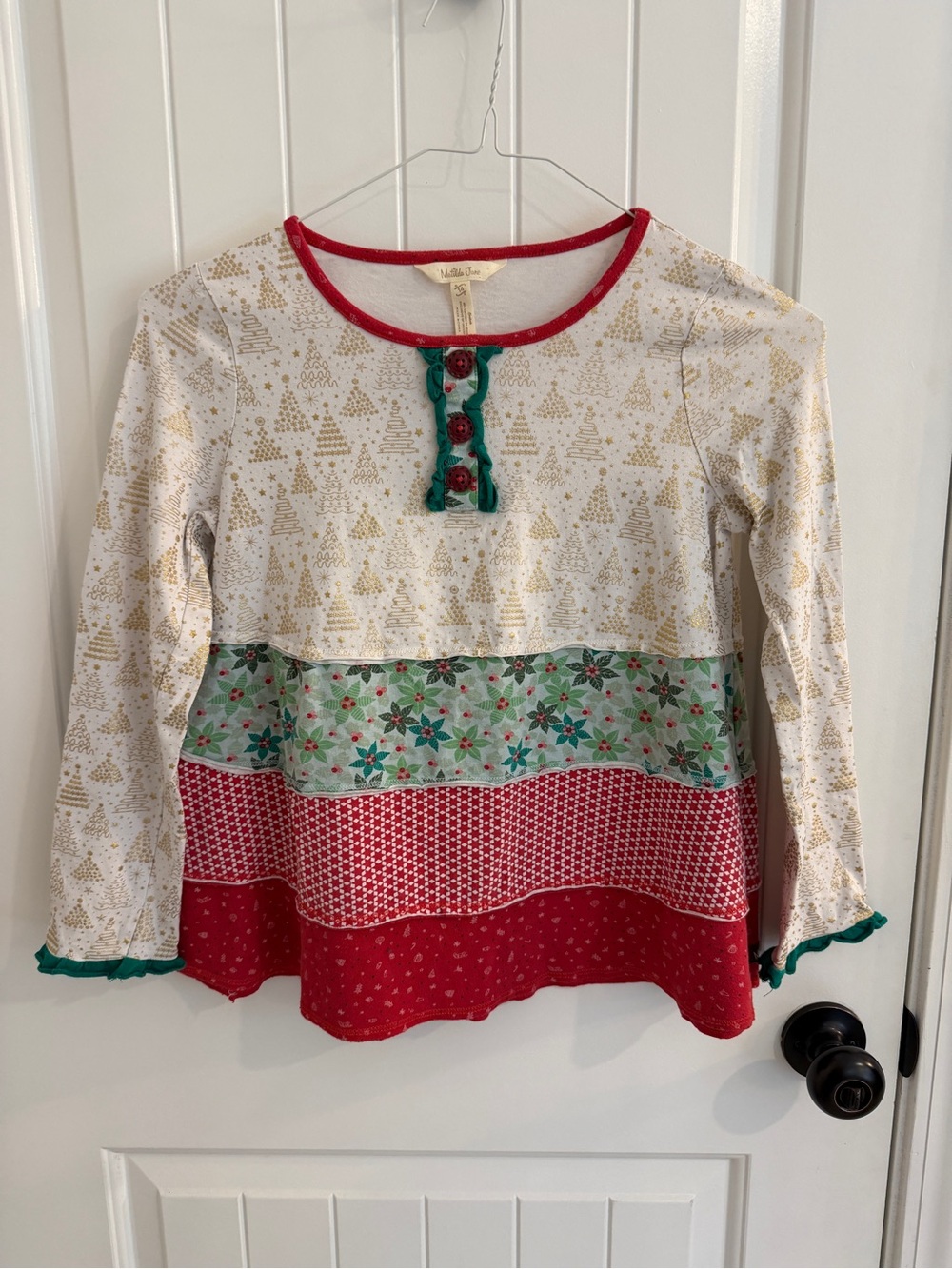 Matilda Jane Cream Red Green Holiday Tiered Long-Sleeve Top Christmas Girls 14
